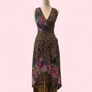 Y2K INC International Concepts Leopard Print Floral Maxi Dress V-Neck Size 8P